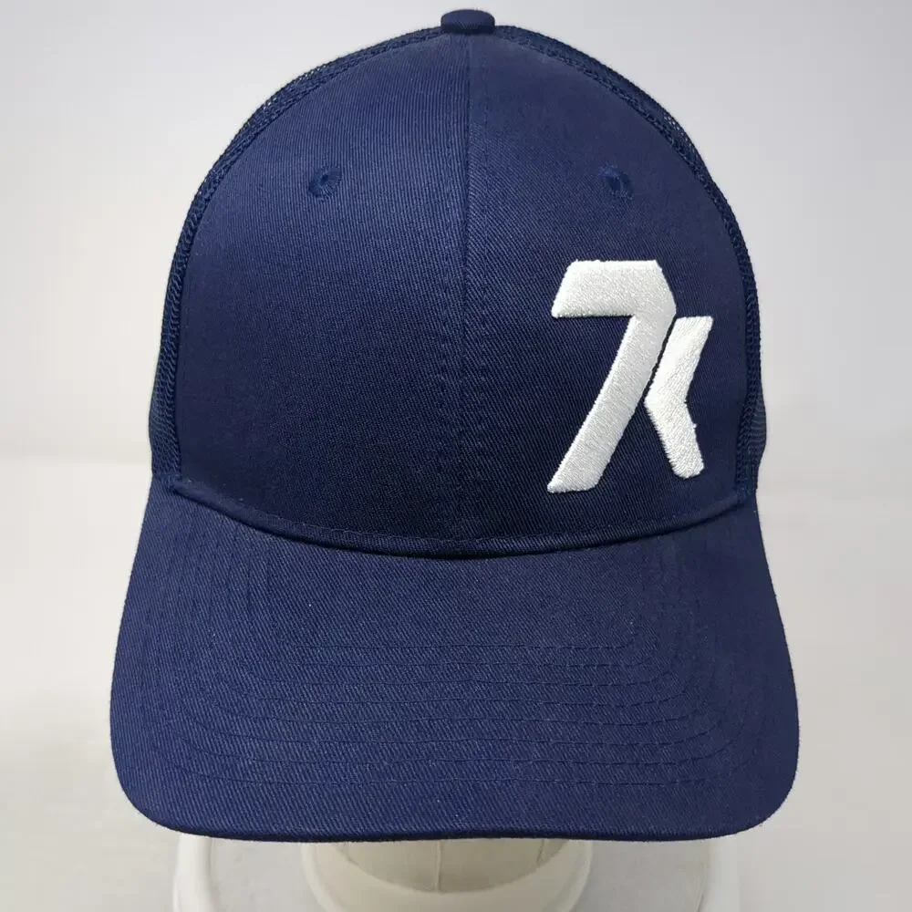 Port Authority Trucker Hat Blue One Size 7k Logo Mesh Snapback Curved Bill Cap